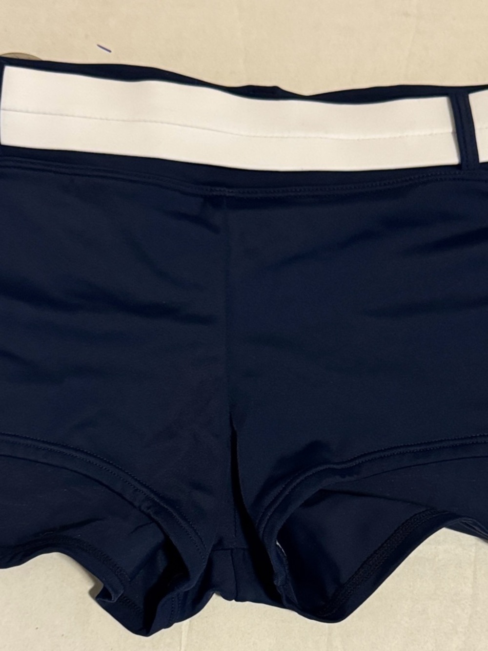 Nike Women's Navy Blue One-Piece Swim Shorts with White Waistband